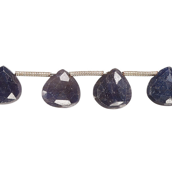Bead, blue sapphire (dyed), dark, 9mm-12x11mm hand-cut top-drilled faceted puffed teardrop, C grade, Mohs hardness 9. Sold per pkg of 15. image number 0