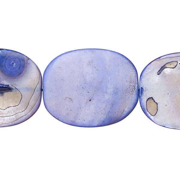 Mother-of-pearl shell 1pkg1, flat oval bead 15 inch light cobalt blue 23x19mm-24x19mm image number 0