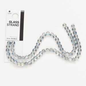 Bead, glass, translucent blue-grey AB, 5-6mm round. Sold per 14-inch strand, approximately 70 beads.