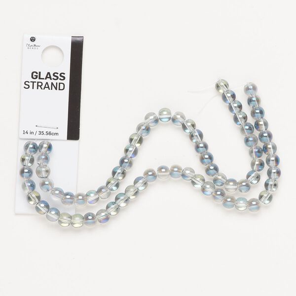 Bead, glass, translucent blue-grey AB, 5-6mm round. Sold per 14-inch strand, approximately 70 beads. image number 0