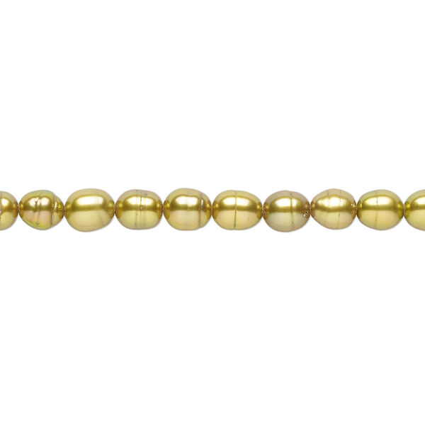 Pearl 1pkg1 cultured freshwater, 4-5mm rice C grade, 15 inch dyed golden olive image number 0