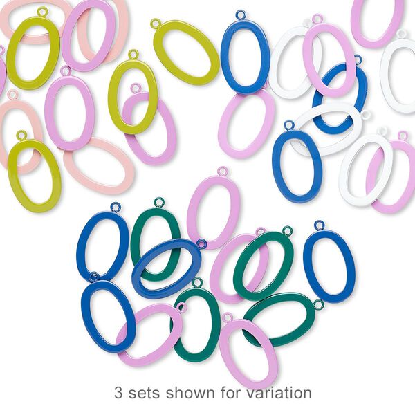 Drop mix, enameled steel, mixed colors, 20x14mm open oval. Sold per pkg of 12. image number 0