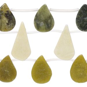 Multi-serpentine 1pkg3, top-drilled flat / puffed teardrop bead natural 15 inch mix 14x13mm-26x17