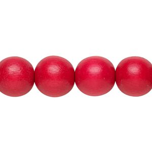 Bead, Taiwanese cheesewood (dyed / waxed), red, 11-12mm round. Sold per pkg of (2) 15-1/2" to 16" strands.
