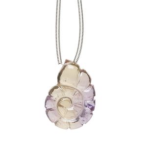 Ametrine 1pkg1, hand-cut top-drilled carved 2-sided nautilus bead natural 20x15mm