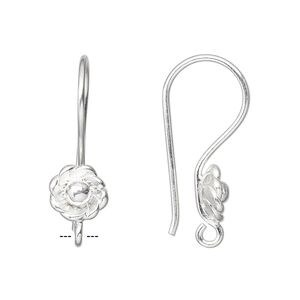 Ear wire 1pkg2 Hill Tribes fine silver, 27x9mm 7-petal flower / open loop, 1 pair