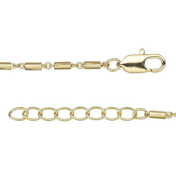 Chain 1pkg1 oval & round, 2mm / 2mm tube / lobster claw clasp, gold-finished brass 36 inch image number 0