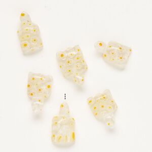 Bead, millefiori glass, translucent clear / yellow-orange / white, 19x13mm-22x14mm half-drilled turtle. Sold per pkg of 6.