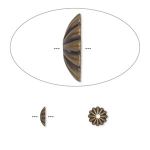 Bead cap, antique gold-plated brass, 6x1.5mm ribbed round, fits 6-8mm bead. Sold per pkg of 100.