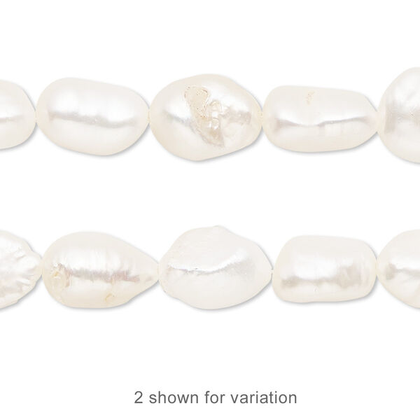 Pearl, cultured freshwater (bleached), white, 8-10mm rice, D grade, Mohs hardness 2-1/2 to 4. Sold per 15-1/2" to 16" strand. image number 0
