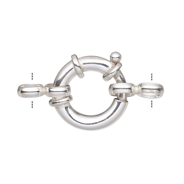 Clasp, springring, sterling silver and steel, 20mm round with 2 double rings. Sold individually. image number 0