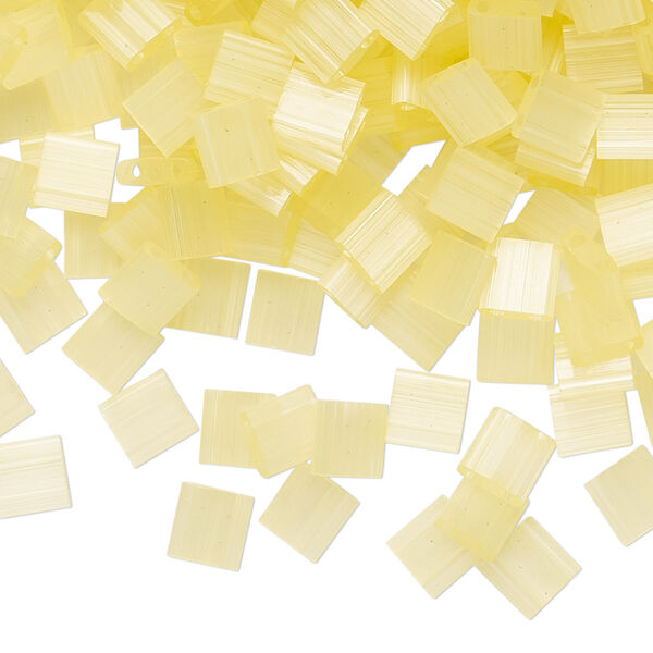 Seed bead, TILA®, glass, pkg/10g, 5mm full tila square, translucent silk luster light yellow, (TL-2554). image number 0