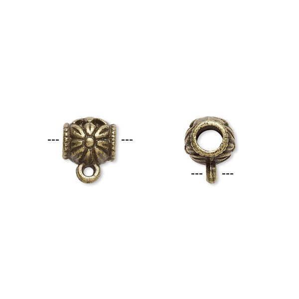 Bead, antique brass-plated "pewter" (zinc-based alloy), 8x7mm cylinder with flower design and closed loop. Sold per pkg of 20. image number 0