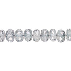 Quartz crystal 1pkg1, hand-cut micro-faceted rondelle bead 8 inch 7x4mm-8x6mm