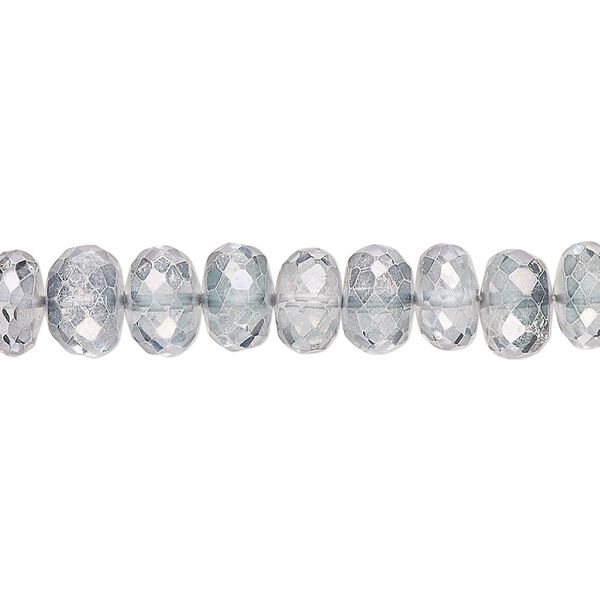 Quartz crystal 1pkg1, hand-cut micro-faceted rondelle bead 8 inch 7x4mm-8x6mm image number 0