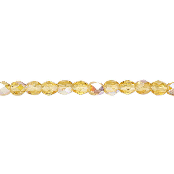 Bead, Czech fire-polished glass, honey AB, 4mm faceted round. Sold per 15-1/2" to 16" strand. image number 0