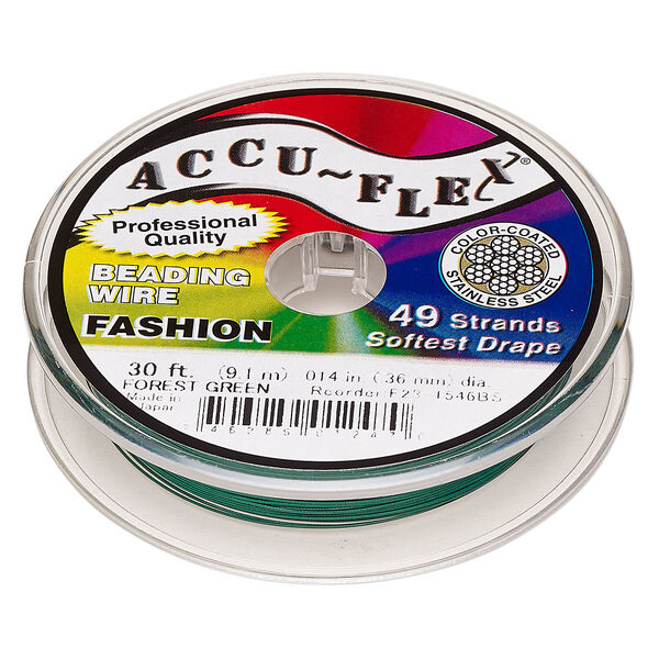 Beading wire, Accu-Flex®, nylon and stainless steel, forest green, 49 strand, 0.014-inch diameter. Sold per 30-foot spool. image number 0
