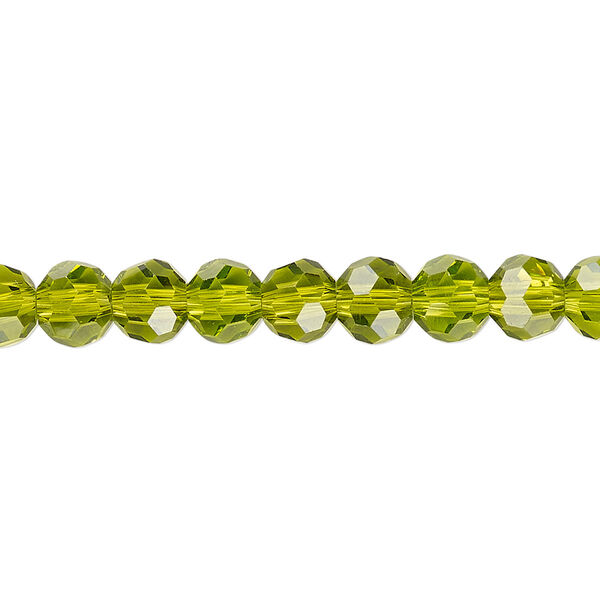 Bead 1pk 32 facets transparent peridot green, Celestial Crystal® 6mm round 15.5-16 inch image number 0