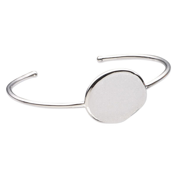 Bracelet, cuff, druzy agate (natural) and sterling silver, 23mm wide with oval, 7-1/2 inches. Sold individually. image number 0