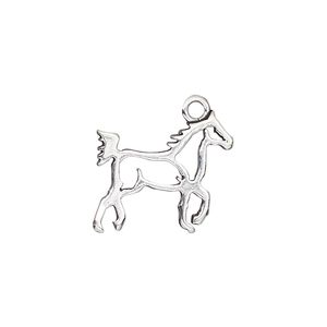 Charm, antiqued sterling silver, 18.5x17mm single-sided open prancing horse. Sold individually.