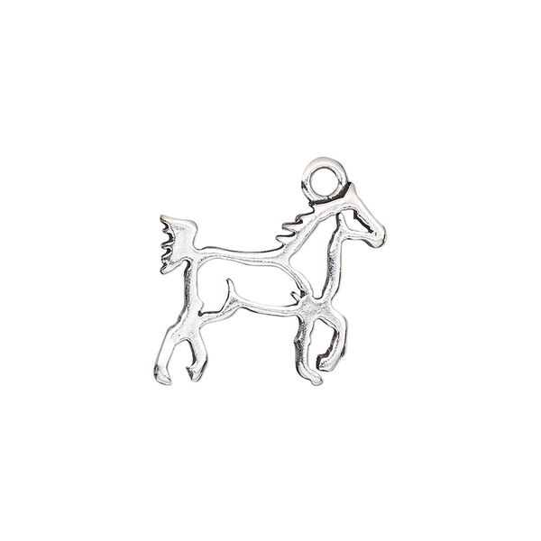 Charm, antiqued sterling silver, 18.5x17mm single-sided open prancing horse. Sold individually. image number 0