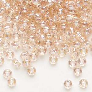 Seed bead, Miyuki, glass, pkg/250g, #6 rocaille, translucent rainbow pink mist (RR-292).