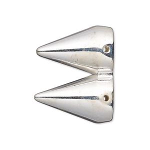 Spacer, silver-coated plastic, 28x14mm 2-strand double spike, fits up to 14mm bead. Sold per pkg of 6.