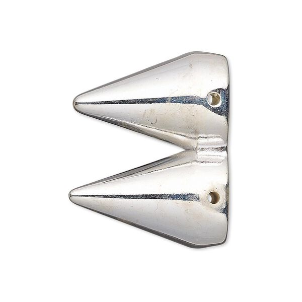 Spacer, silver-coated plastic, 28x14mm 2-strand double spike, fits up to 14mm bead. Sold per pkg of 6. image number 0