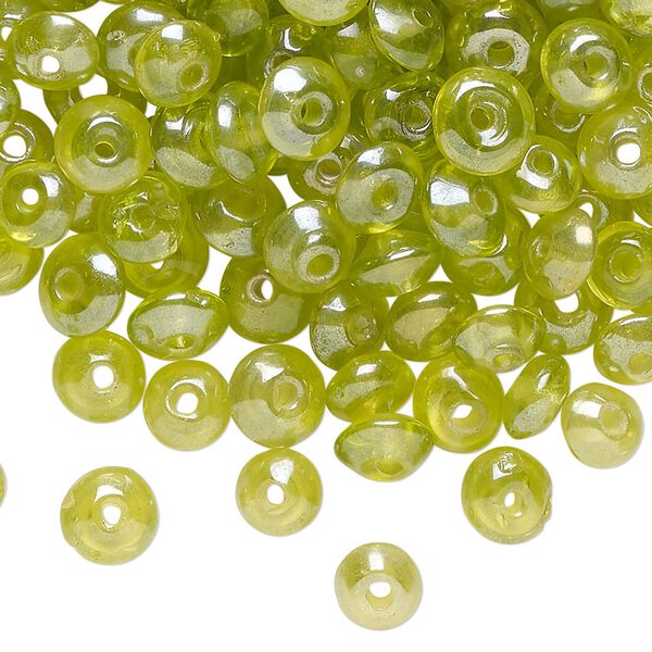 Bead, glass, translucent green, 7x3mm-7x4mm saucer. Sold per 2-ounce pkg, approximately 315 beads. image number 0