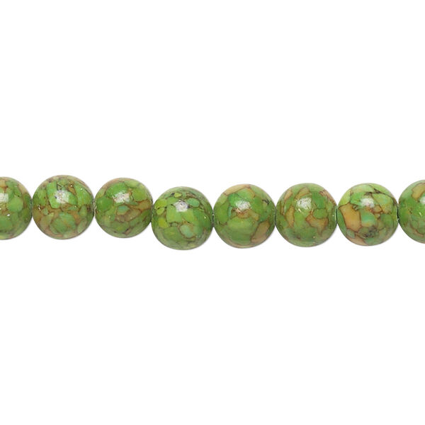 Bead, mosaic "turquoise" (magnesite) (dyed / assembled), green, 6mm round, B grade, Mohs hardness 3-1/2 to 4. Sold per 15-1/2" to 16" strand. image number 0