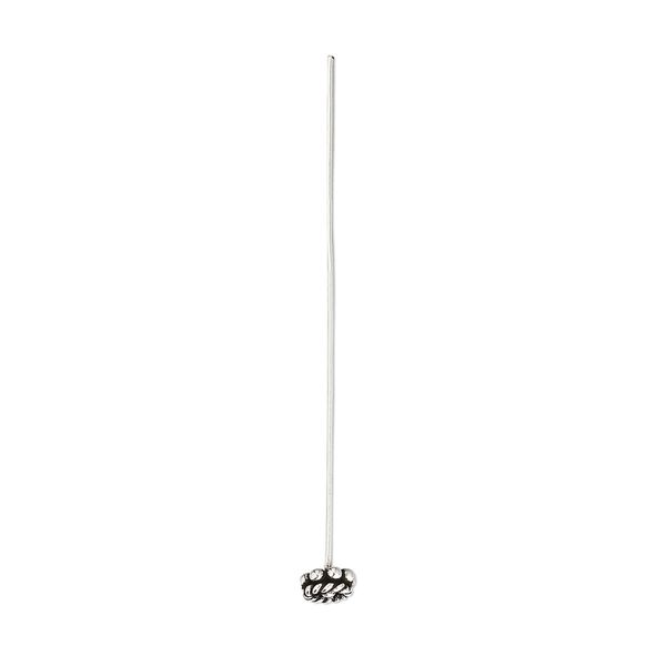 Head pin, antiqued sterling silver, 2 inches with 4mm rondelle, 19 gauge. Sold per pkg of 2. image number 0