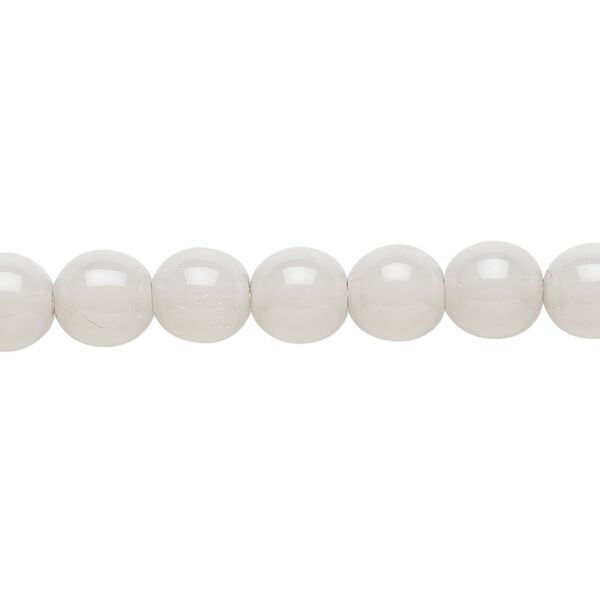 Bead, Czech dipped décor glass druk, silver grey, 8mm round. Sold per 15-1/2" to 16" strand. image number 0