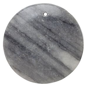 Black / grey marble 1pkg1, puffed flat back round focal natural 39-41mm