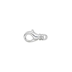 Clasp lobster claw 1pkg10 silver-plated, 12x7mm swivel, brass 1-strand