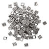 Bead mix, acrylic, silver and opaque black, 6.5x6mm vertically drilled cube with alphabet letters. Sold per pkg of 100. image number 1