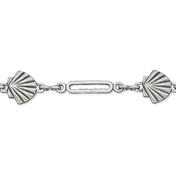 Chain, antique silver-plated brass, 8.5x7.5mm shell with 17x3.5mm rectangle with loops. Sold per pkg of 25 feet. image number 0