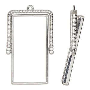Focal, silver-finished "pewter" (zinc-based alloy), 44x28mm open rectangle with rotating center and beaded top. Sold per pkg of 2.