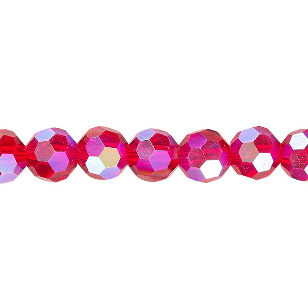 Bead 1pk 32 facets transparent red AB, Celestial Crystal® 8mm round 15.5-16 inch image number 0