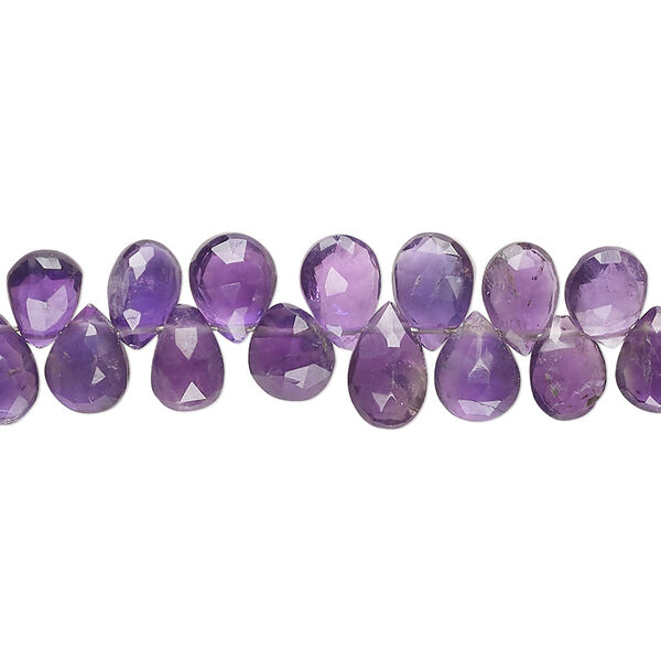 Amethyst 1pkg1, hand-cut top-drilled faceted puffed teardrop bead natural B+ grade, 7 inch 6x5mm-9x6mm image number 0