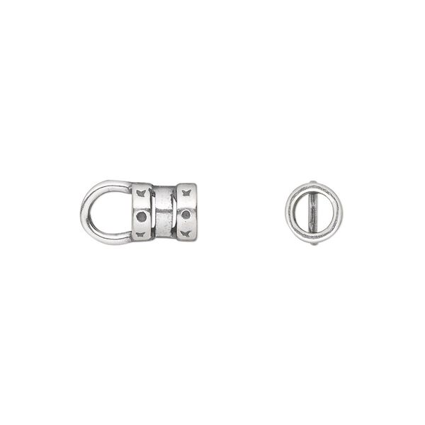 Crimp end, JBB Findings, antique silver-plated pewter (tin-based alloy), 7x6mm tube with loop, 4mm inside diameter. Sold per pkg of 2. image number 0