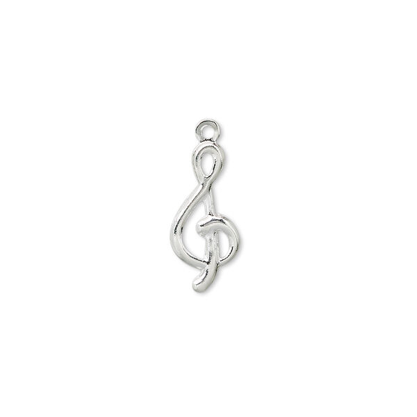 Charm, silver-plated brass, 16x7mm treble clef. Sold per pkg of 100. image number 0