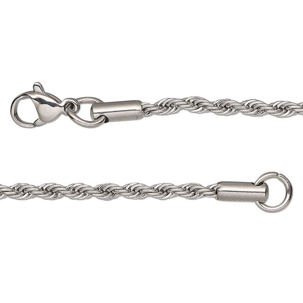 Chain, stainless steel, 2.4mm French rope, 24 inches with lobster claw clasp. Sold individually. image number 0