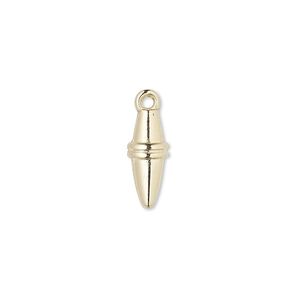 Drop, gold-coated plastic, 15x6mm double cone. Sold per pkg of 6.