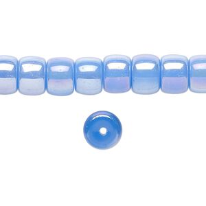 Bead, glass, opaque blue rainbow, 8x6mm barrel. Sold per 15-1/2 to 16-inch strand.