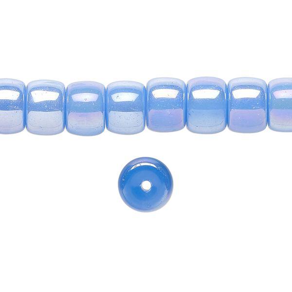 Bead, glass, opaque blue rainbow, 8x6mm barrel. Sold per 15-1/2 to 16-inch strand. image number 0