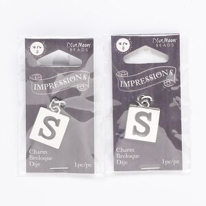 Drop, silver-finished "pewter (zinc-based alloy) and steel, 16x15mm square with alphabet letter "S." Sold per pkg of 2.