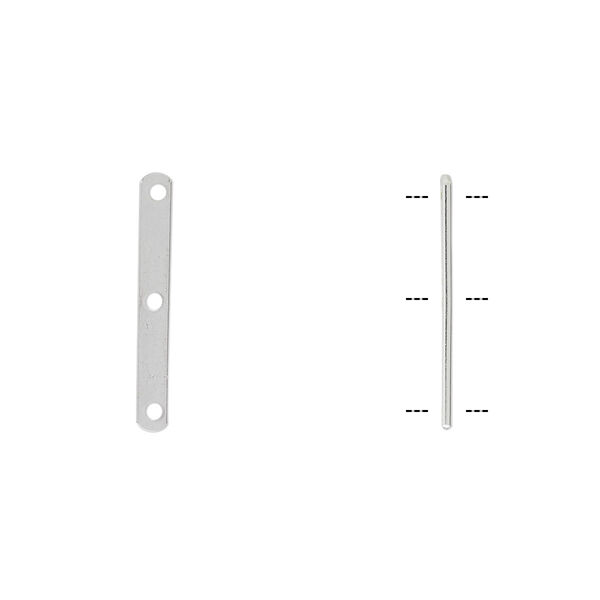 Spacer bar, sterling silver, 19x2.5mm 3-strand rounded rectangle, 8mm hole to hole. Sold per pkg of 10. image number 0