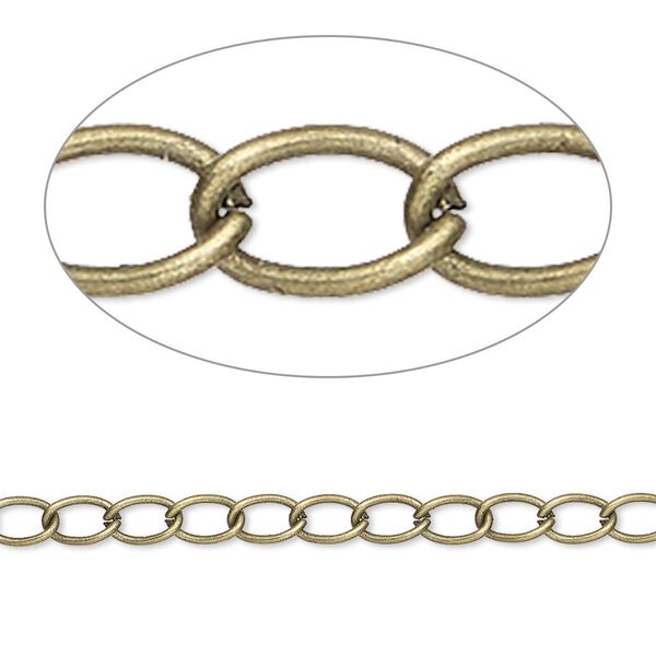 Chain, antique brass-plated steel, 3mm curb Sold per pkg of 25 feet. image number 0