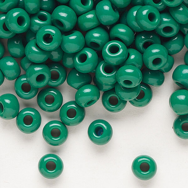 Seed bead, Preciosa Ornela, glass, opaque dark green, #2 rocaille. Sold per 50-gram pkg. image number 0