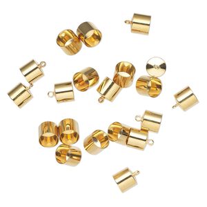 Cord end, gold-finished brass, 9.5x8.5mm glue-in cylinder, accepts cord up to 8.5mm. Sold per pkg of 20.